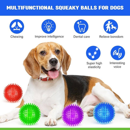 12 Pack 4.5" Heavy Duty Squeaky Dog Balls | Medium Large Dogs, Large Spiky Ball Toys for Aggressive Chewers, Pet Training, Clean Teeth, Outdoor, 4 Colors, Natural Rubber