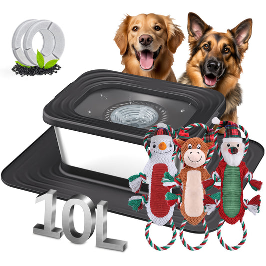 2.64gal Dog Slow Water Feeder Bowl & Squeaky Toy Set | Stainless Steel Anti-Mess Design, Ideal for Dogs