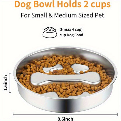 304 Stainless Steel Slow Feeding Dog Bowl, Double-sided Slow Feeding Dog Basin, Suitable for medium\large Dogs, Anti Slip Slow Feeding Dog Cup, Suitable for wet\raw Food Interactive Dog Bowl