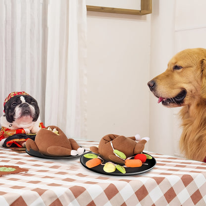 Plush Dog Toys, Roast Turkey Pet Toys Pet Hiding Food Interactive Dog Toys Dog Nose Work Foraging Skills