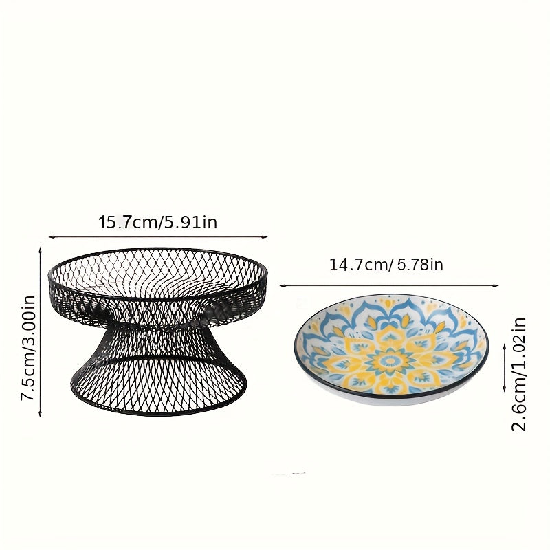 2pcs set: 1 high-neck bowl+ 1 bowl, Bohemian style pet feeding bowl