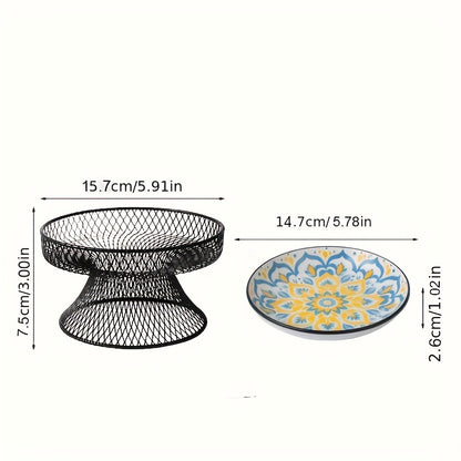 2pcs set: 1 high-neck bowl+ 1 bowl, Bohemian style pet feeding bowl