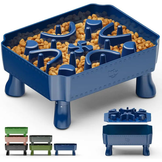 2-in-1 Slow Feeder Dog Bowl - Elevated Maze Design for Large Breeds, Anti-Choke Interactive Puzzle Feeding Dish, Reduces Anxiety & Boredom, Perfect Christmas or Daily Gift, Blue