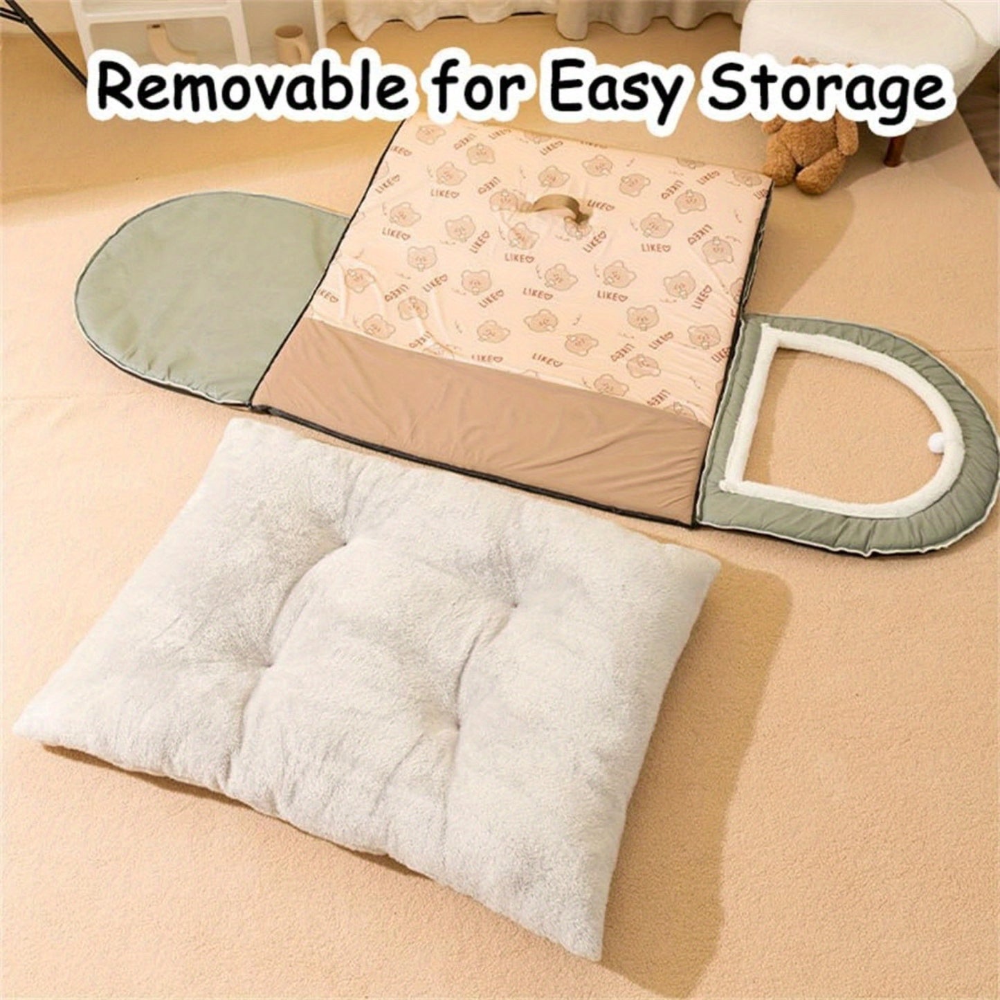 Dog Bed House, 2 Ways to Use, Indoor Pet House for Cats and Small Dogs with Fluffy Mat, Removable and Washable Cover, Splash-Proof House and Non-Slip Bottom