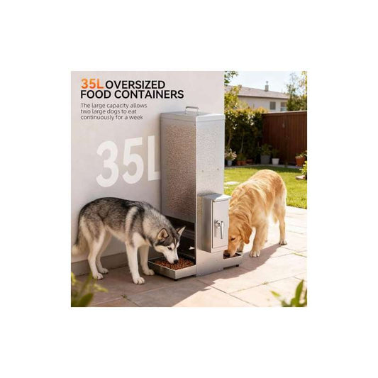 Chipak 9.25gal Automatic Dog Feeder for Two Large Dogs | Stainless Steel Pet Dispenser with Timer and Programmable Feeding Schedule, Dual Tray, Without Battery