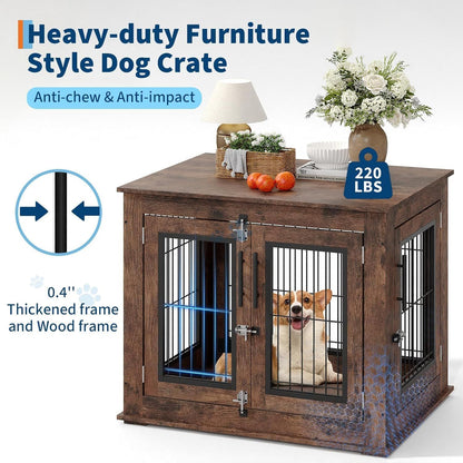 Heavy-Duty Dog Crate, 31 Inch Modern Dog House with Double Doors | Suitable for Small Medium Dogs, Plywood Kennel Serving as a Side or End Table for Living Room, Bedroom, Rustic Brown