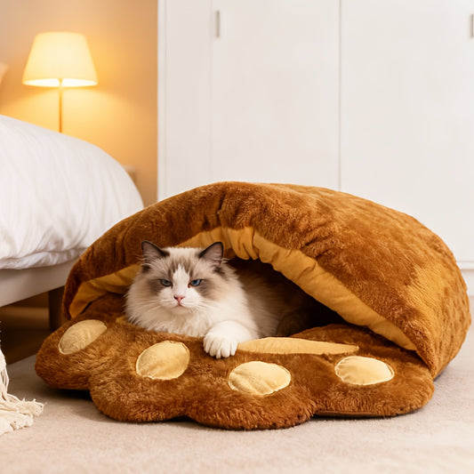 A Thickened Winter Dog Bed Designed in The Shape of a Bear Paw, Semi-Enclosed for Warmth, Suitable for All Seasons, with a Removable Sleeping for Both Cats And Dogs, Applicable for Various Pet Supplies And Furniture