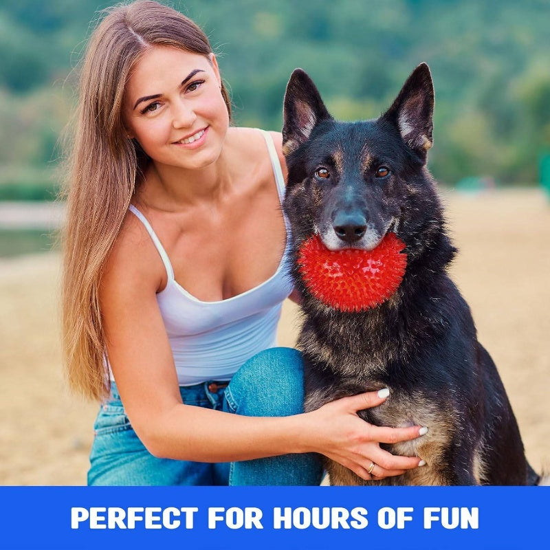 12 Pack 4.5" Heavy Duty Squeaky Dog Balls | Medium Large Dogs, Large Spiky Ball Toys for Aggressive Chewers, Pet Training, Clean Teeth, Outdoor, 4 Colors, Natural Rubber
