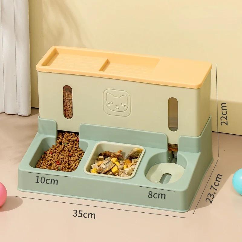 3-in-1 Automatic Feeder for Cats and Dogs | Double Bowl Drinking Water Raised Stand Dish Bowls, Uncharged, PP Material, Without Battery