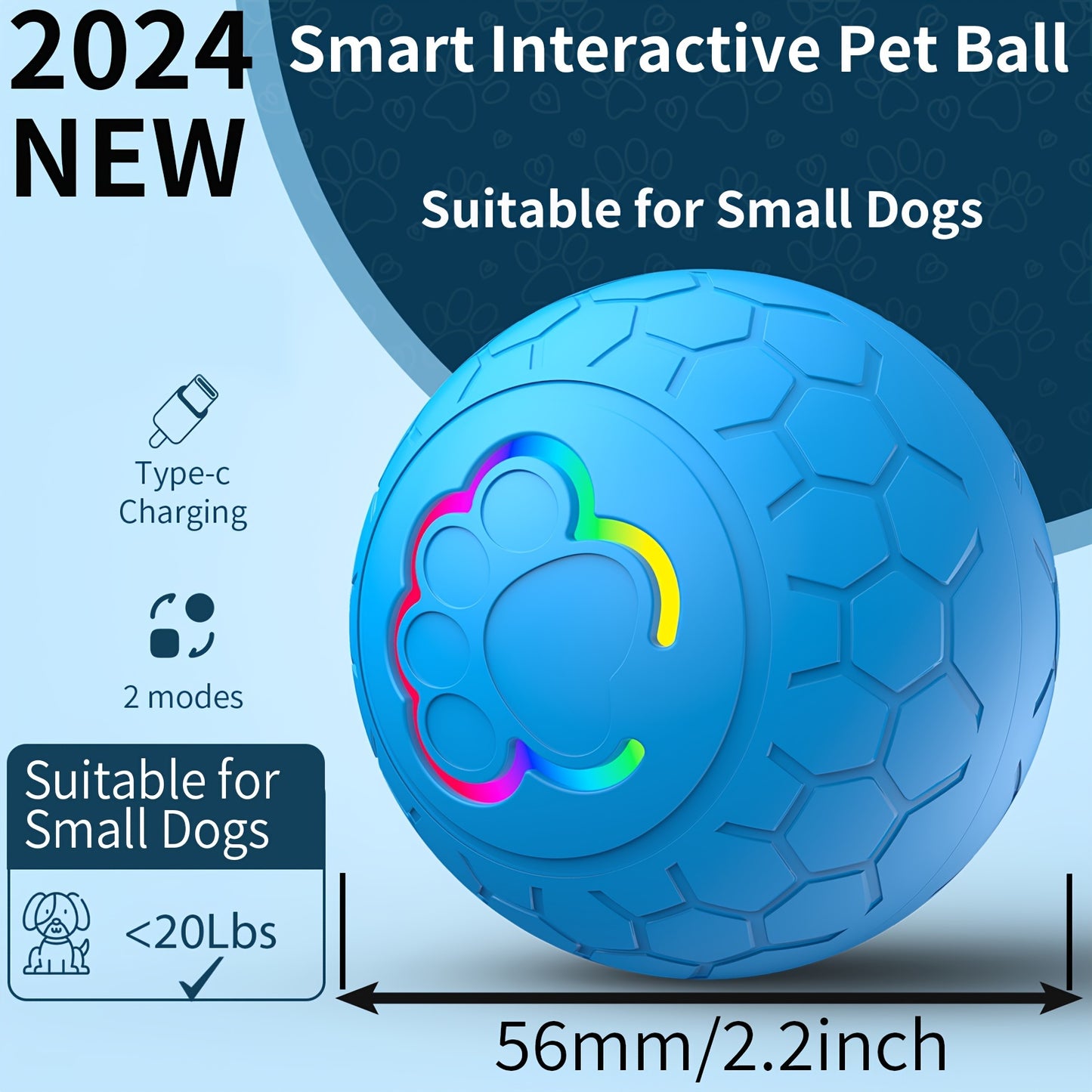 Pet Dog Toy Ball, Bouncy Ball, Smart Mode, Rechargeable Dog Toy Ball