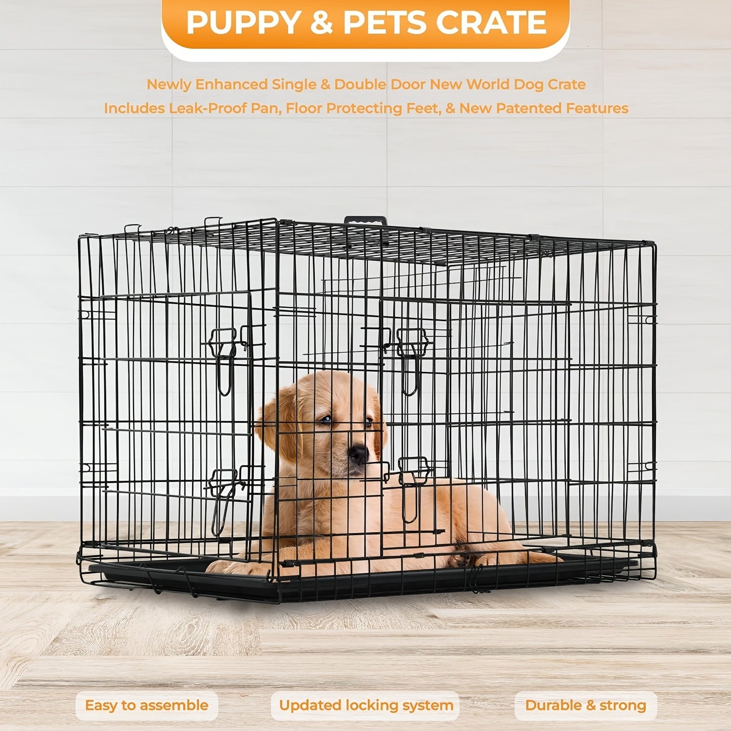 Small Dog Crate Kennel 24 Dog Cage Double- Door Folding Travel Indoor Outdoor Puppy Playpen with Divider and Handle Tray, Black, All Season, Dog Crate for Small Dogs, Portable Dog Crate, Indoor Pet Enclosure, Outdoor Pet Pen