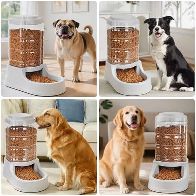 2.51gal Large Automatic Dog Food Dispenser & Gravity Feeder - No Required, Heavy-Duty Pet Food Dispenser Suitable for Indoor\Outdoor Use, Large Dogs, Travel - Gravity- with Non-Slip Base & Feeders for Bully Breeds & Heavy-Eaters